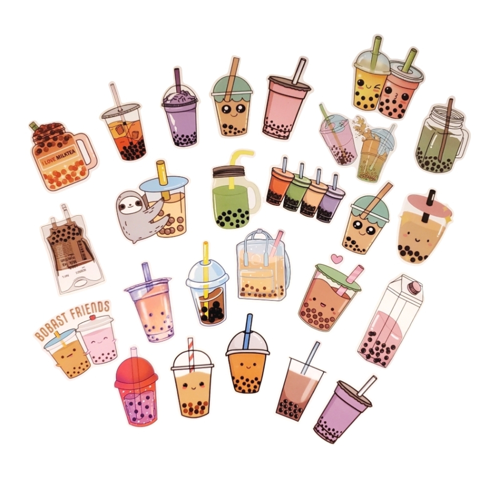 25 Boba Assorted Bubble Milk Tea‎ Waterproof Stickers